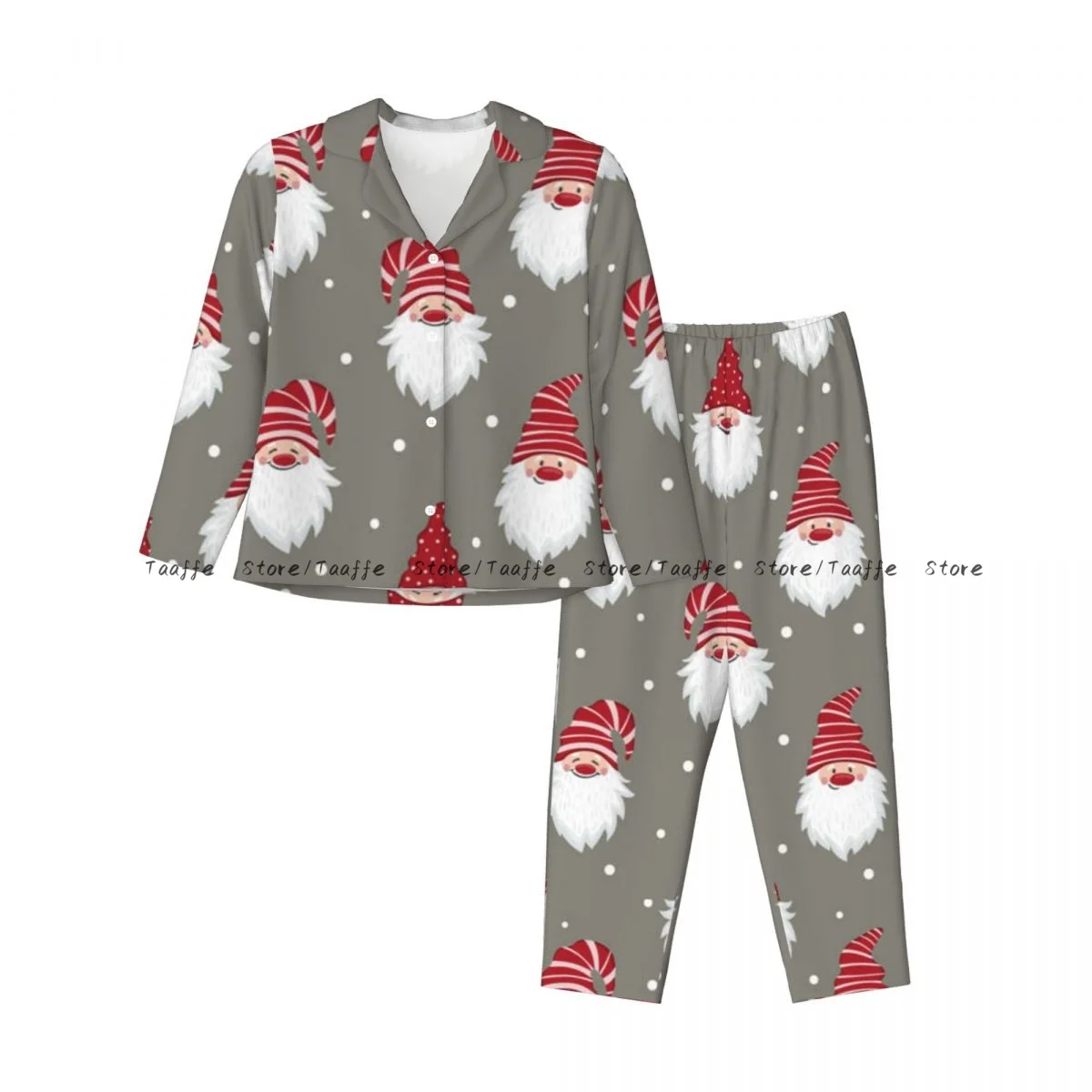 Women Sleepwear Pajamas Cute Gnomes Pattern Long Sleeve Pijama Female Set Negligee Cardigan Suit