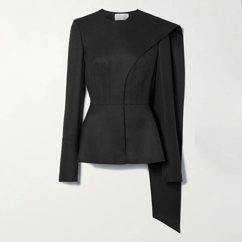 VGH Solid Elegant Slimming Blazers For Women Round Neck Long Sleeve Temperament Asymmetrical Blazer Female Fashion Clothing New