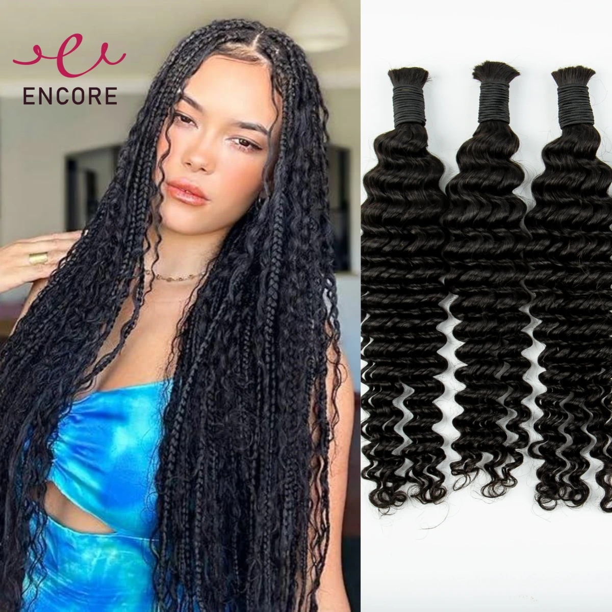 

Bulk Braiding Hair 100% Human Hair No Weft Boho Braids Extensions Deep Wave Curly Bundles Natural Brazilian Virgin Hair Bulk