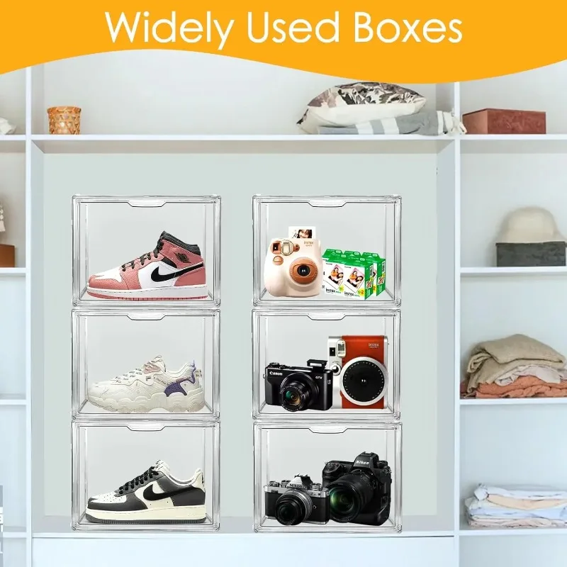 6Pack Purse Organizer For  Organizer Box With Magnetic Door Stackable Closet Clear Acrylic Display Case Handbag Storage