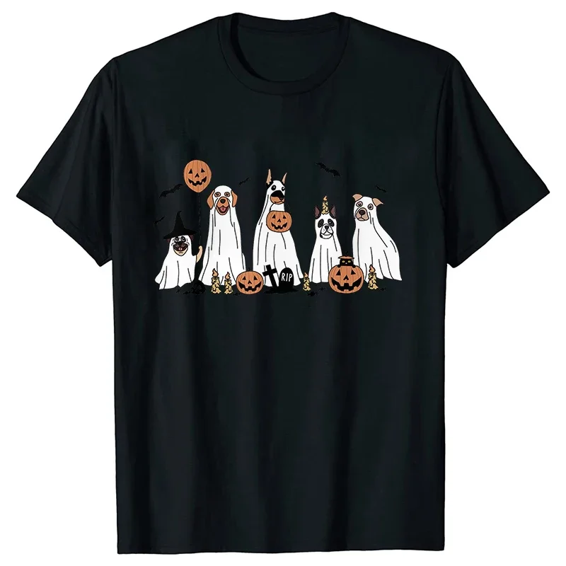 女性のハロウィーンの犬のプリントTシャツ,レトロな不気味な季節のTシャツ,原宿のグラフィックトップ,女性のファッション,夏