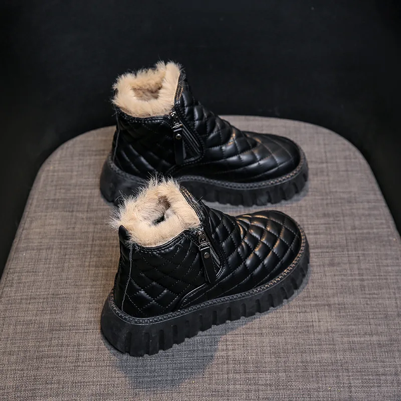 Female High-top Snow Boots Winter Korean Style Warm Casual Flats Thick Bottom Side Zip Cotton Shoes Botas Plataforma Mujer