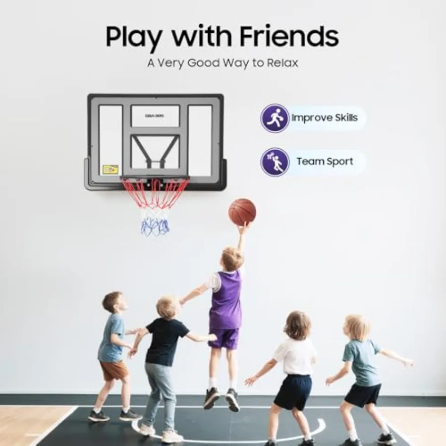 Indoor and Outdoor Wall-Mounted Basketball Hoop with Detachable Pole Replacement Rim with 17.72-Inch Diameter Backboard Size 44