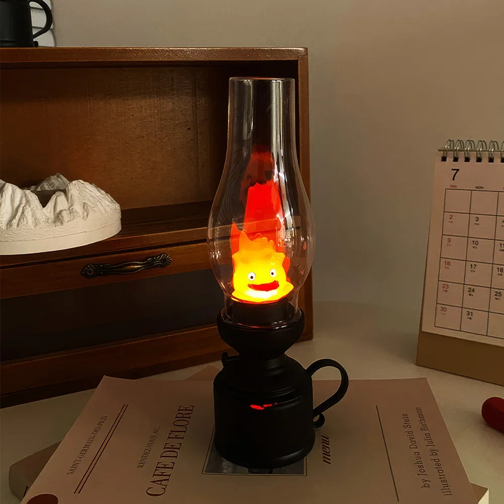 Calcifer Flameless Night Light Halloween Retro Decorative Candle Light Cartoon Anime Kerosene Lamp Bedroom Bedside Table Lamp