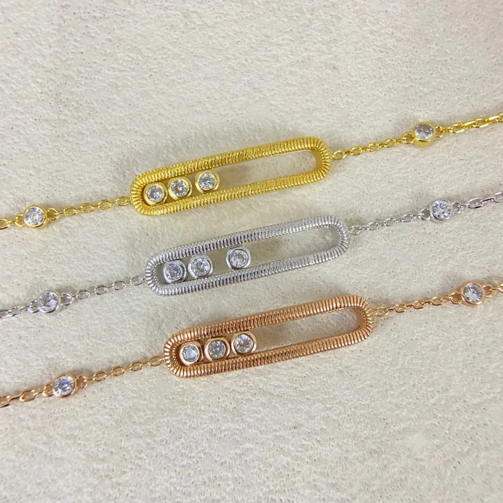 

925 sterling silver, new product - full-diamond three-bead sliding double-layer chain bracelet