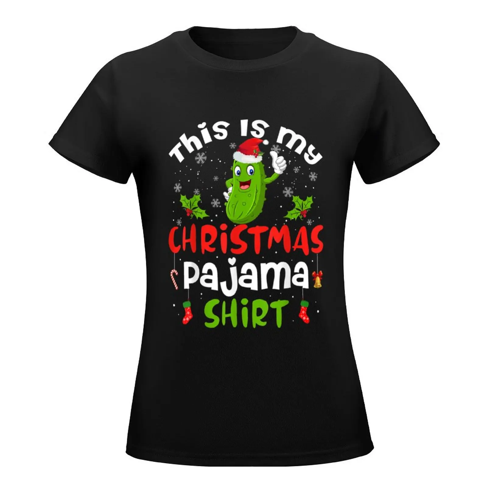 This Is My Christmas Pajama Shirt Pickle Cucumber Santa Hat T-Shirt plus size tops heavyweights korean fashion Women clothes