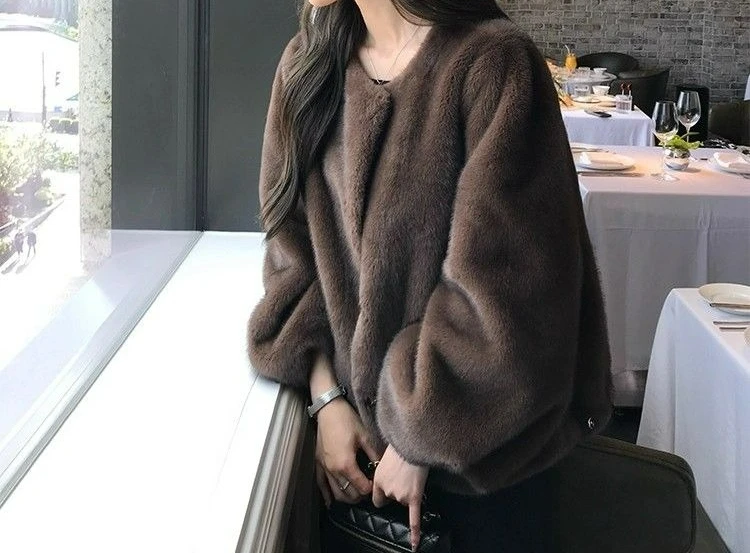 

Spring Autumn Winter New Vintage Style Women's Thick Coat Elegant High-end Furry Coat for Women