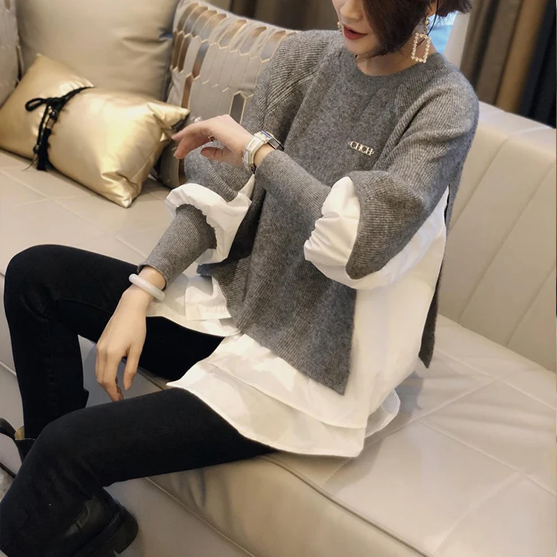 Women\'s Sweater Popular Autumn Winter Female Lantern Sleeve Tops Fashion Design Solid Color 2024 Loose Casual O-Neck Pullovers