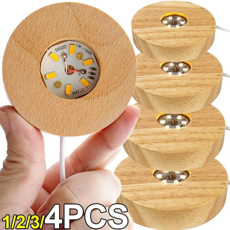 5-8cm Solid Wood LED USB Lamp Holder Display Base Night Light Luminous Bottle Coasters Crystal Ball Glass Ornament Stand Decor