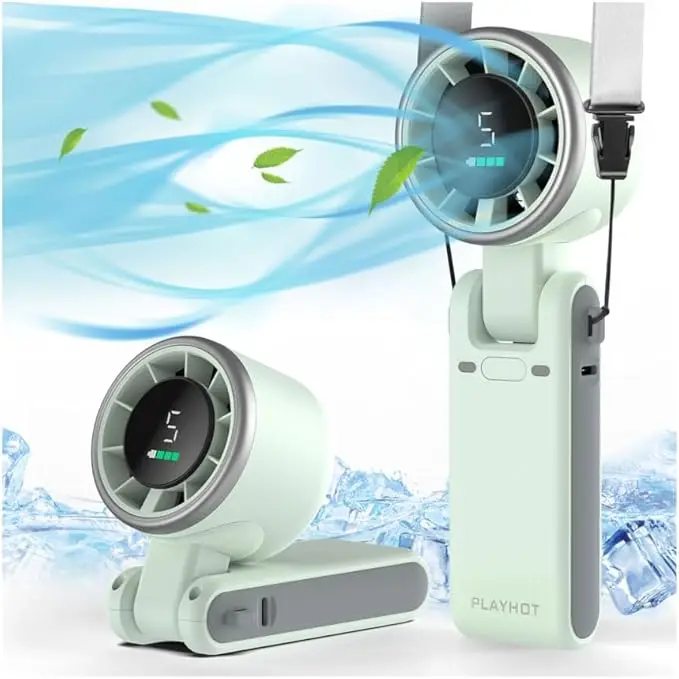 

Портативный ручной электрический вентилятор с 5 скоростями, регулируемый, турбо-режим, аккумулятор 5000 мАч, LED-дисплей, перезаряжаемый, с функцией охлаждения, персональный вентилятор