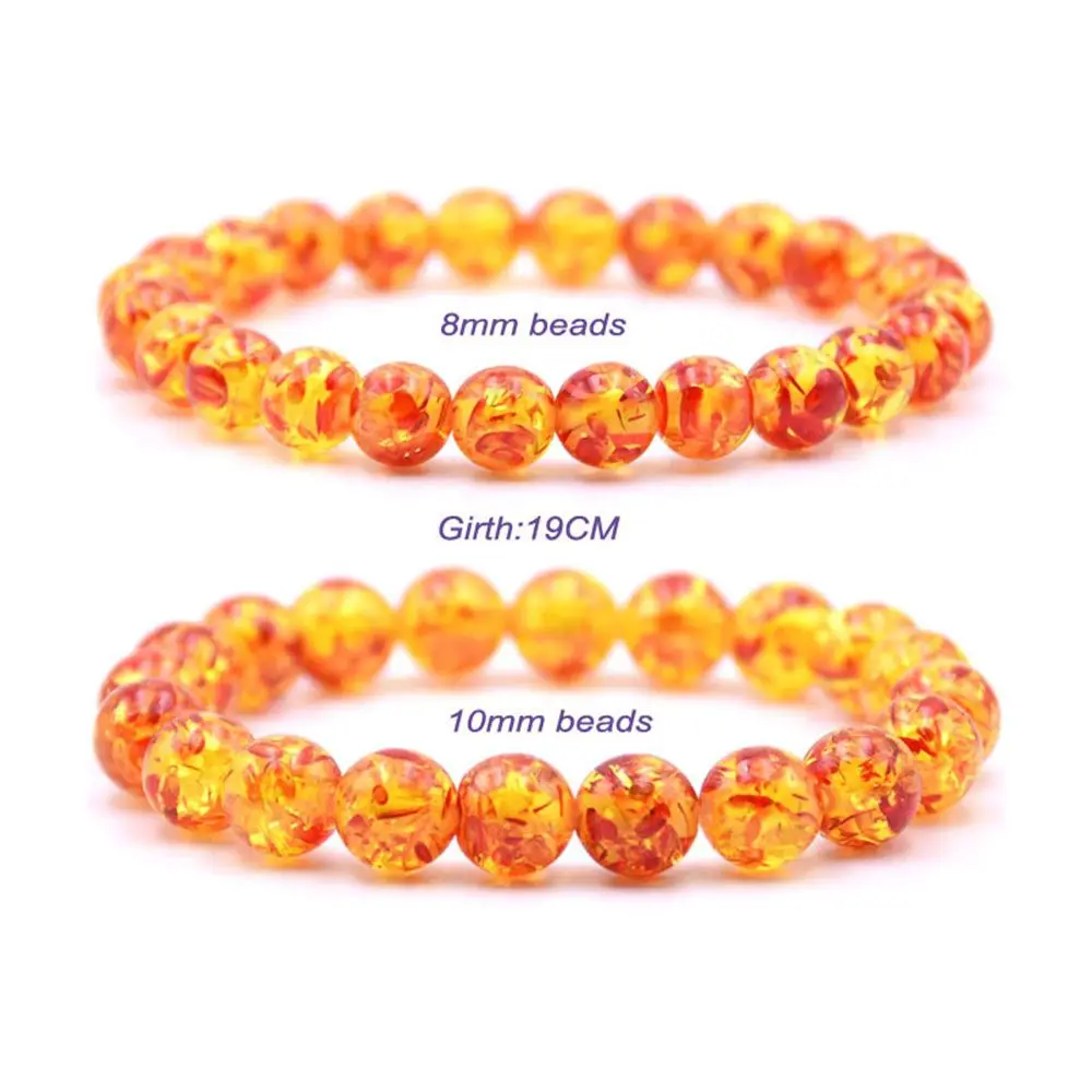 Charm Gift Jewelry Natural Resin 8MM Amber Bangle Bead Bracelet Elastic Round