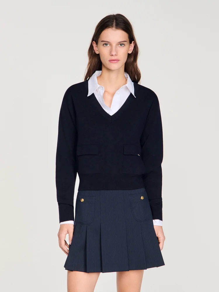 

Новая модная черная вязаная кофта MaSande с V-образным вырезом, женский элегантный топ с длинными рукавами, удобный и мягкий трикотаж