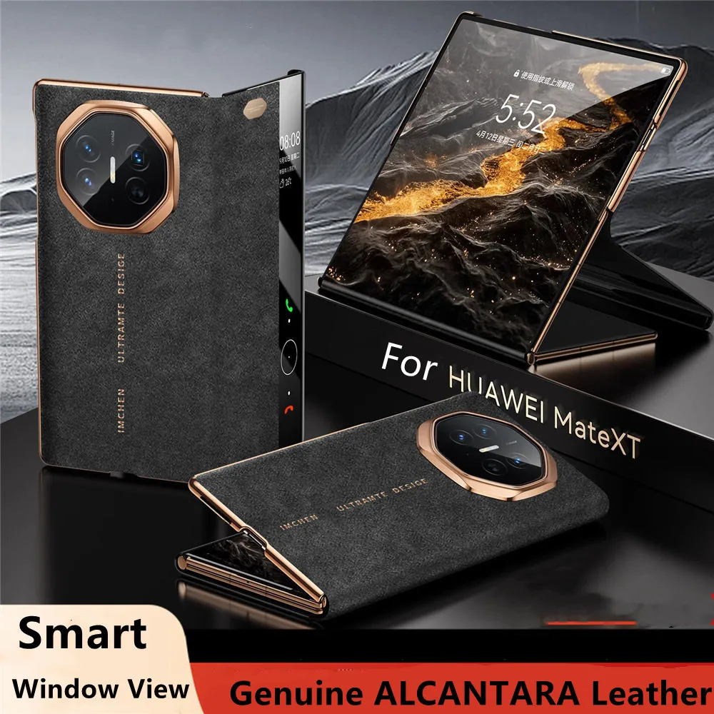 Capa flip de couro genuíno Itália ALCANTARA para Huawei Mate XT Window View Business Capa completa