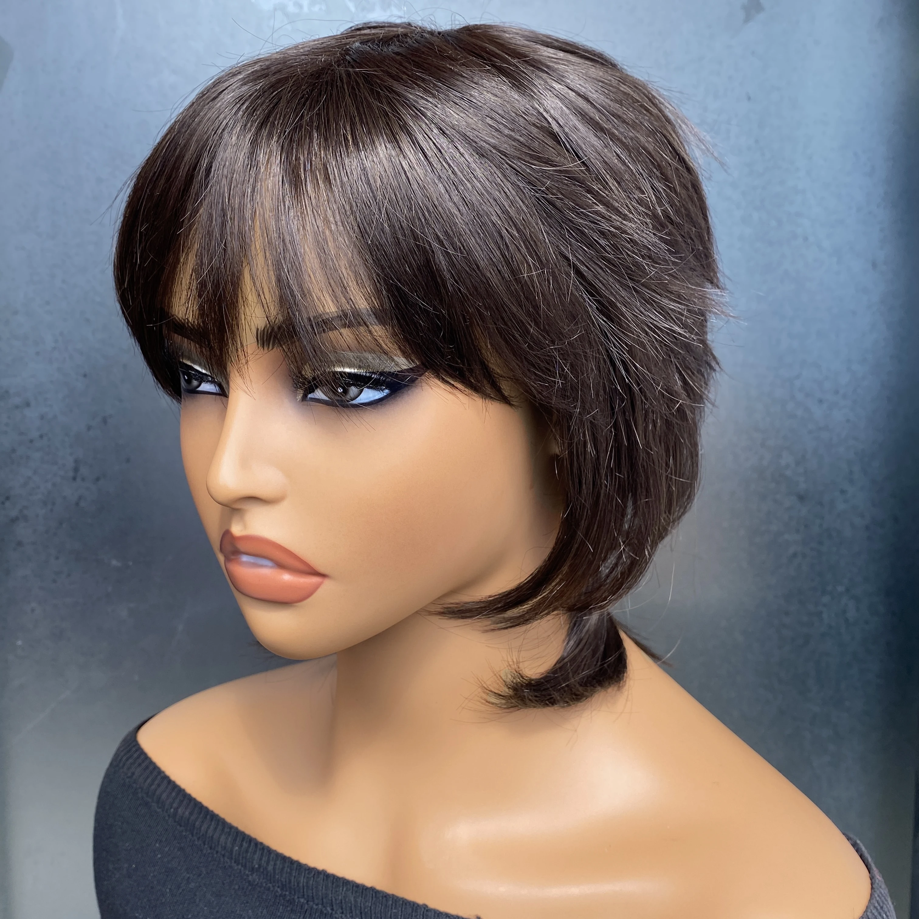 Short Pixie Cut Syntheic Wig for Women Shaggy Layered Fluffy Short Hair Wig 80s Mullet Rocker Wigs Synthetic Wig with Bangs