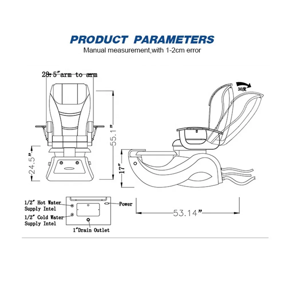 Modern Luxury Beauty Nail Salon Electric Discharge Pump Pipeless Whirlpool Foot Spa Massage Pedicure Chair