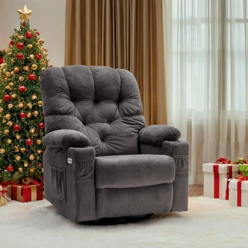 Electric Power Swivel Glider Rocker Recliner Chair with Cup Holders for Nursery, Hand Remote Control, USB Ports, 2 Side