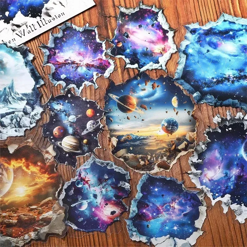 10Sheets PET stickers broken wall illusion series 3d decorative stickers pack Star River Dream Shadow Diary Scrapbook 131*115mm