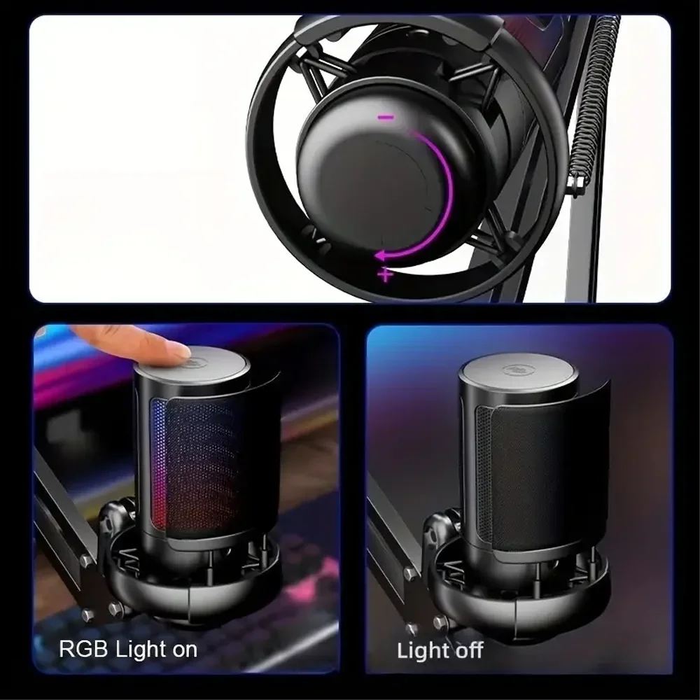 Gaming USB Microphone With Bracket USB Computer Desktop Mic RGB E-sports Game Conversation Voice Recording Condenser Microphone