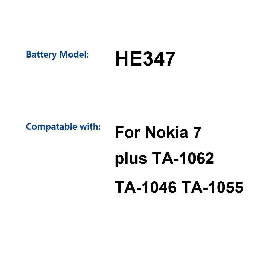 

Для Nokia 7 Plus TA-1062 TA-1046 TA-1055 аккумулятор мобильного телефона HE347 долговечный 3800 мАч стабильный