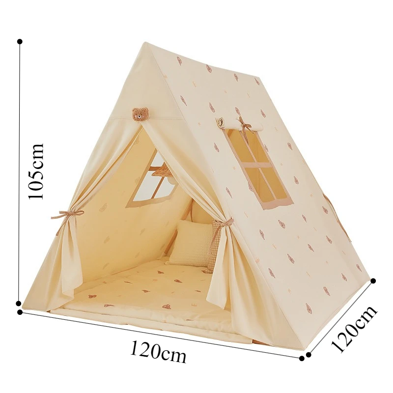 Indoor Children Toy Tent House Safety Solid Wood Bracket Kids Houses Soft Cloth Double Side Opening Child Games Durable Tents
