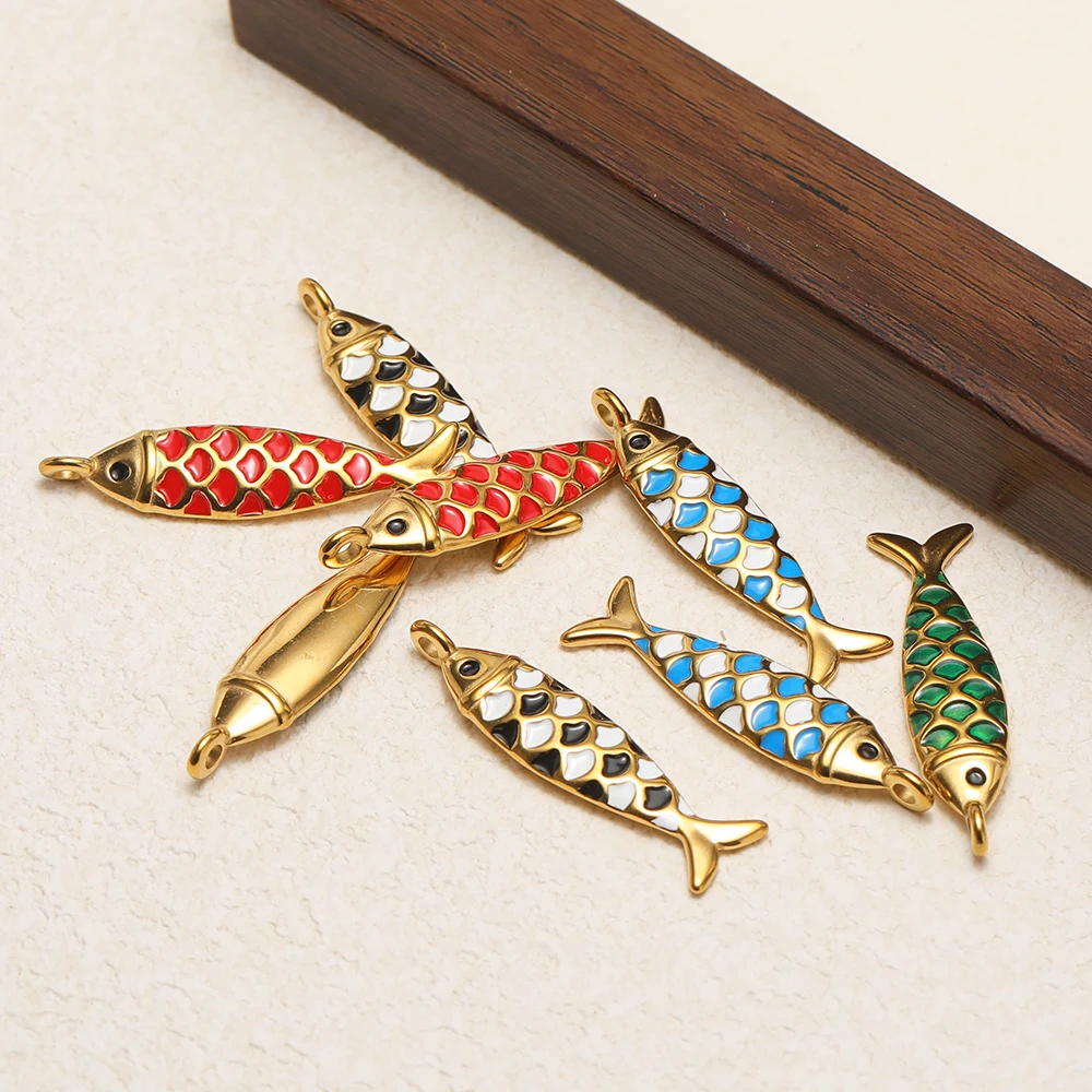 4 Stück Edelstahl-Emaille-Fischschuppen-Anhänger für DIY-Schmuckherstellung, Ohrringe, Damenarmbänder, Halsketten, Anhänger, Accessoires – Detail 5