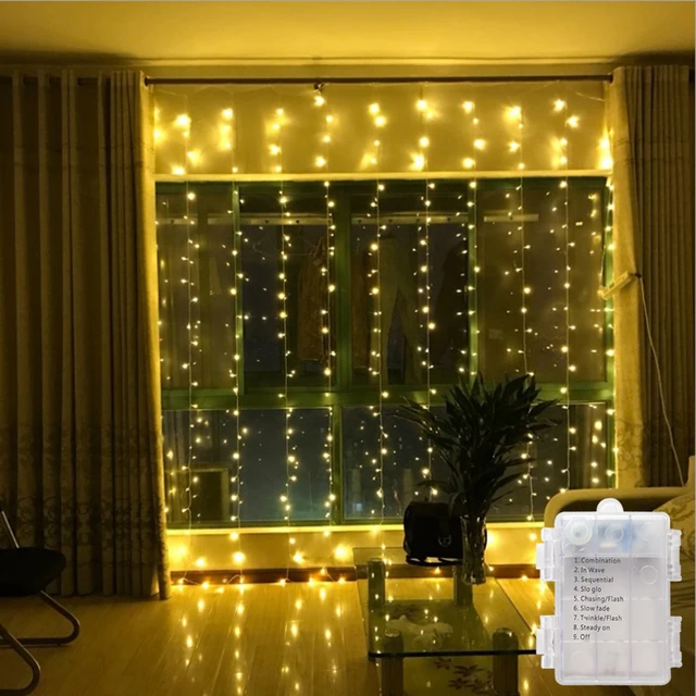 Led Icicle Curtain Battery Box String Light Fairy Christmas Light Garland Christmas New Year Wedding Home Room Patio Party Decor
