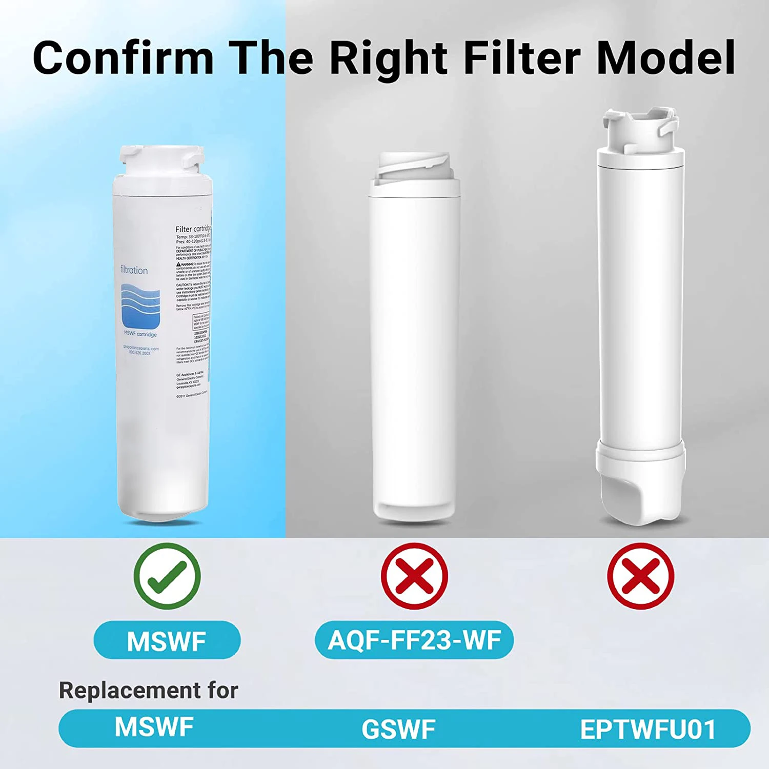 Mswf filtro de agua para refrigerador Compatible con Ge MSWF SmartWater 101820A 101821B RWF1500A