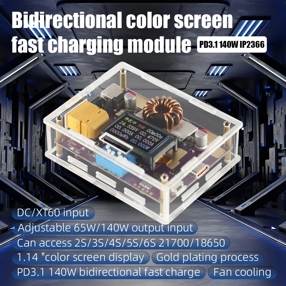 IP2366 PD3.1 140W Powerbank Motherboard 2S-6S 21700/18650 li/li-iron Battery Bidirectional 1.14inch Screen Fast Charging Module