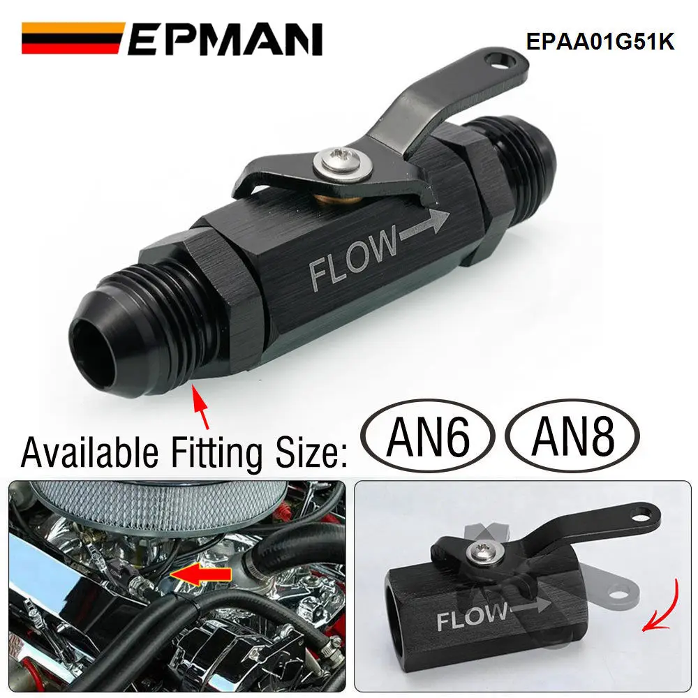 EPMAN Aluminium AN6/AN8 Inline Shut Off Valve Fuel Cut Off Switch W/ Cable Lever For Fuel Oil EPAA01G51K