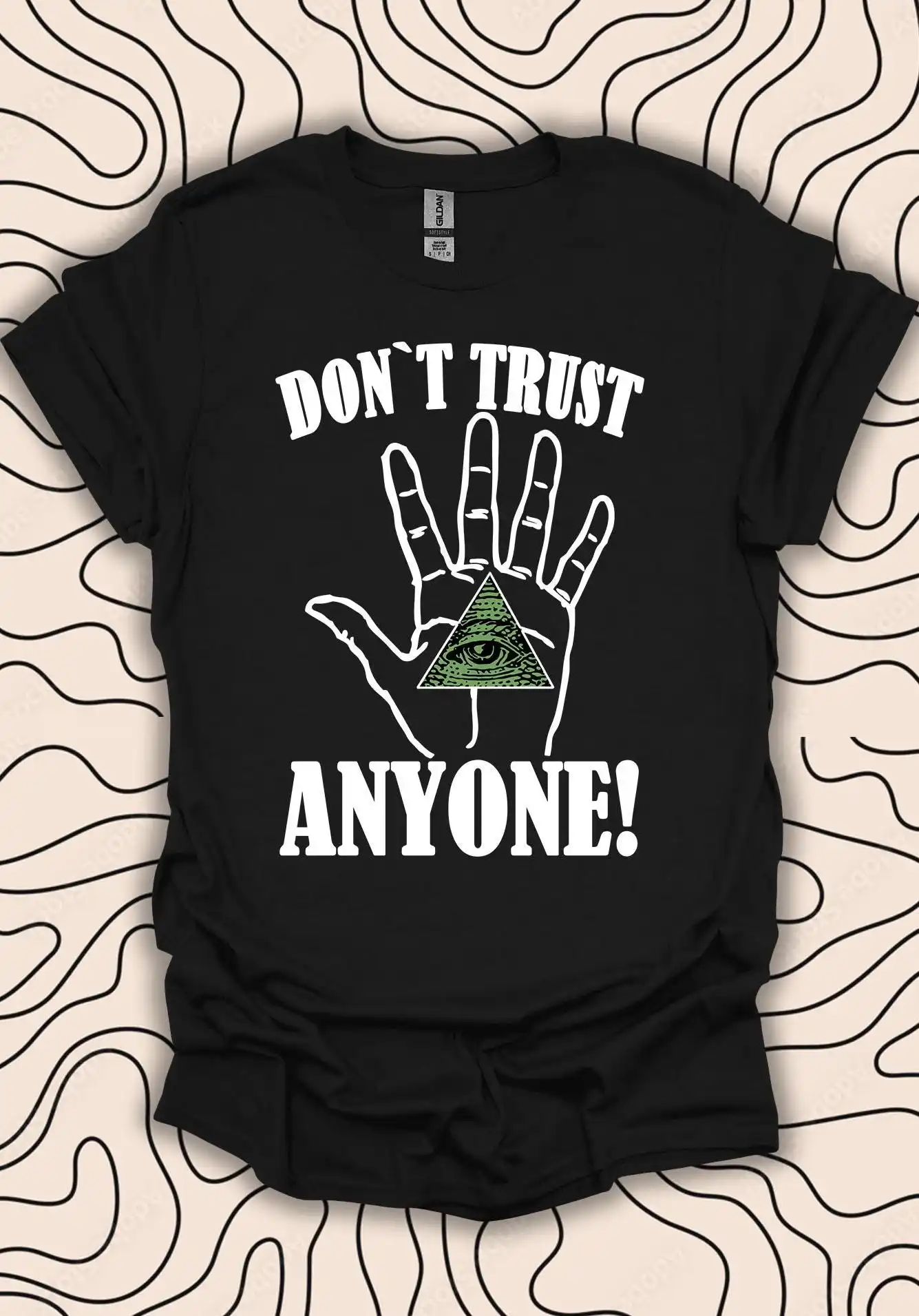 تي شيرت يدوي جديد لا تثق بأي شخصًا - تي شيرت مؤامرة متنورين - تصميم جرافيك غامض هدية للجنسين للرجال والنساء #1