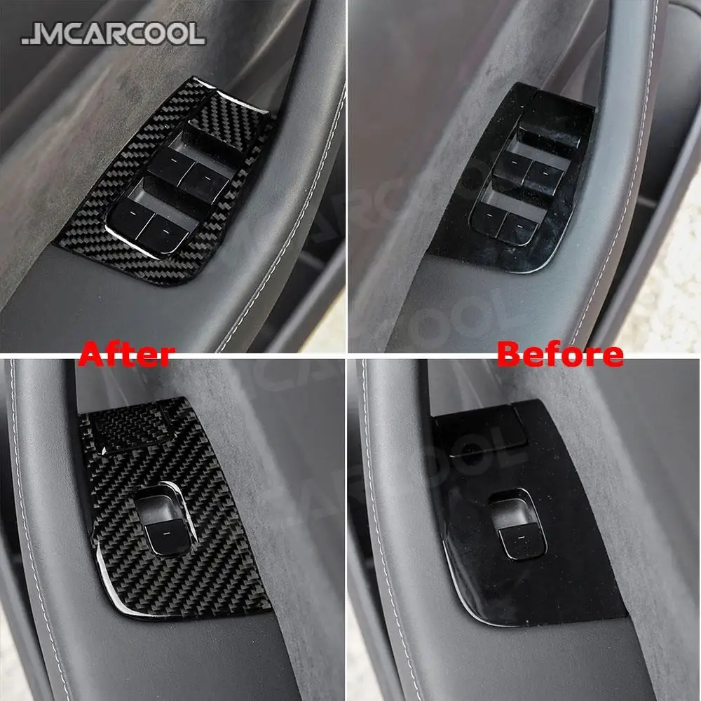 For Tesla Model 3 2017-2019 Carbon Fiber Car Door Window Lifter Switch Buttons Trim Frame Cover Stickers Accessories