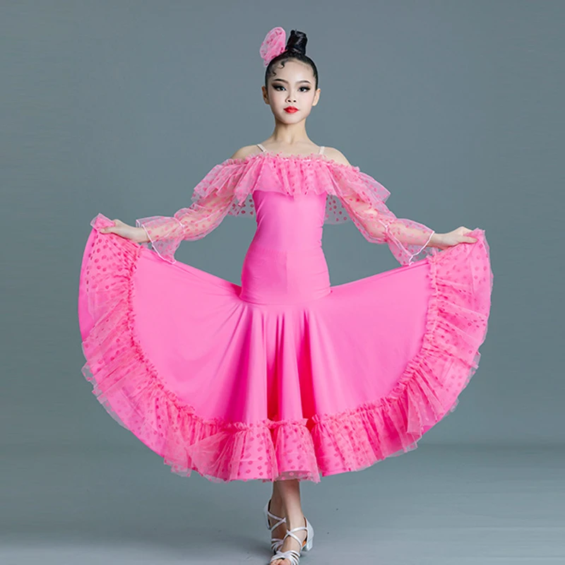 New Ballroom Dance Competition Clothing For Girls Long Sleeved Dress National Standard Modern Dance Performance Costumes DN15093