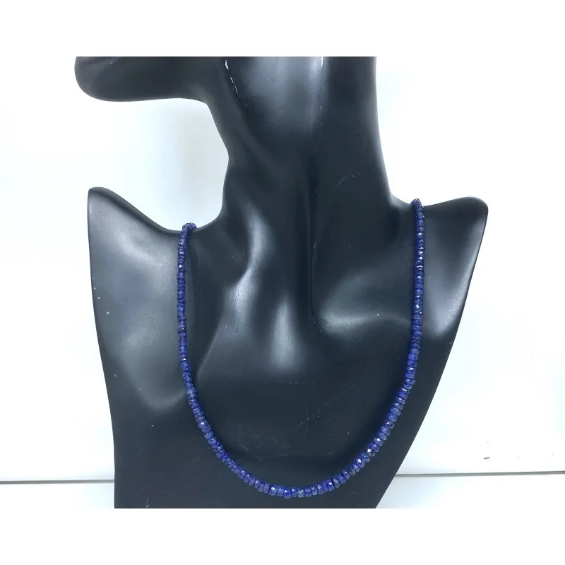 

Ожерелье с синим сапфиром, огранкой «фасет», из стерлингового серебра, с бусинами