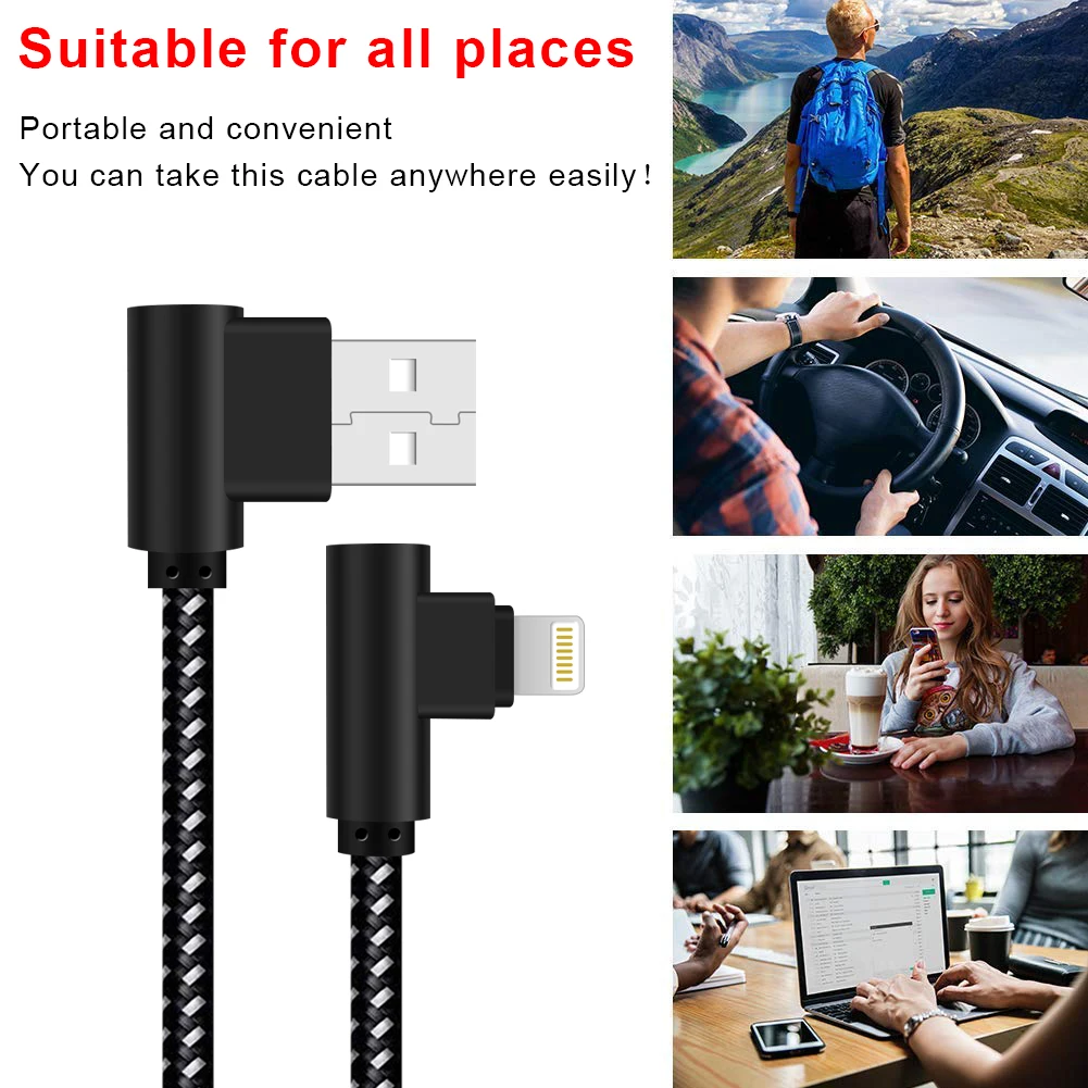 ANSEIP USB A to Lightning Cable MFi Certified for iPhone 13 14 Pro 11 12 mini XS Max XR X 7 8 Plus 90 Degree USB Charger Cable