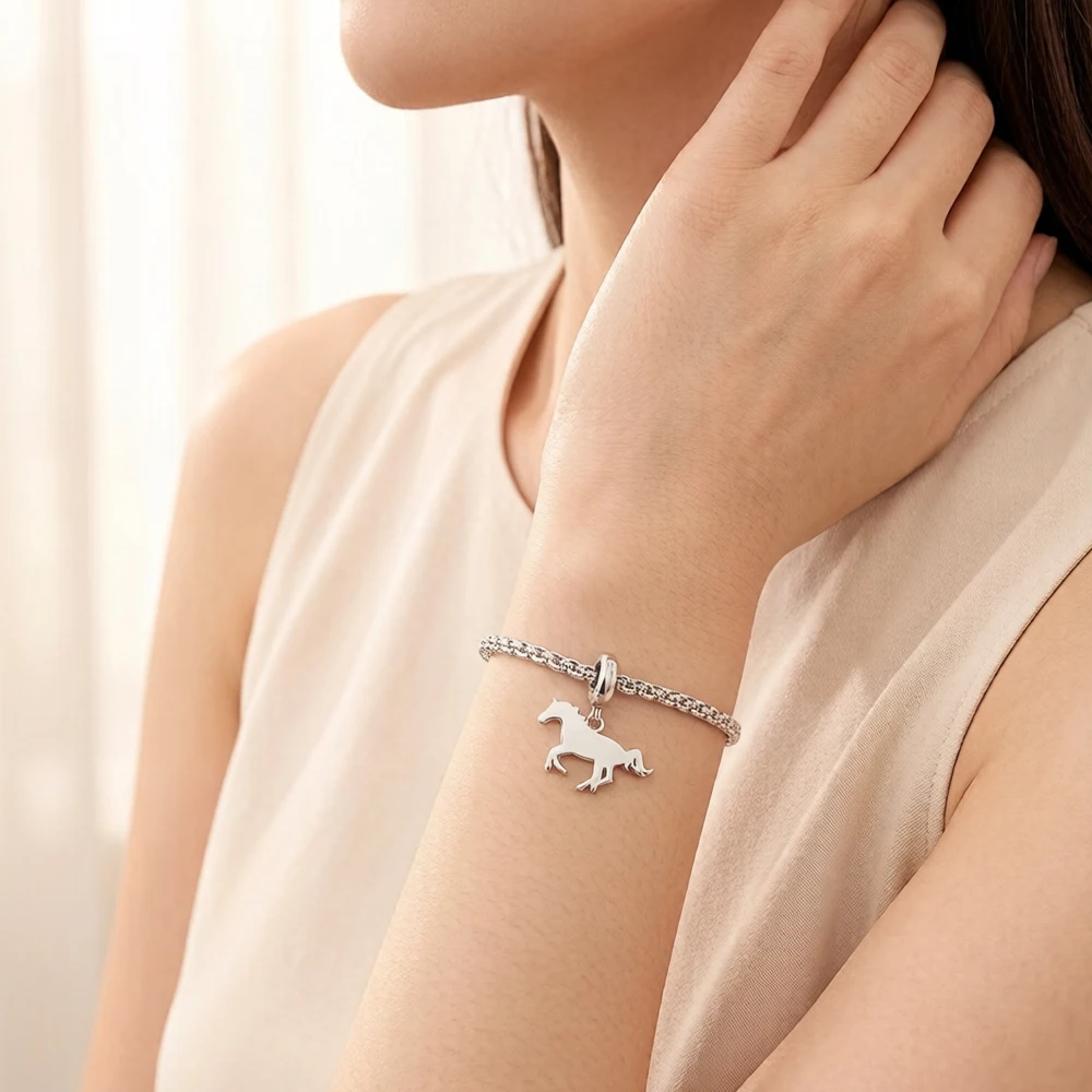 Gallop Horse Charm Pendants Pure 925 Sterling Silver Gift For Women Men Jewelry Winter Brand New