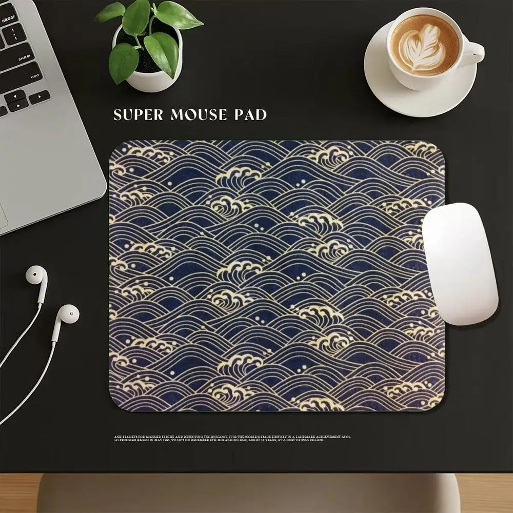 Dark Blue Japanese Seigaiha Wave Texture Mouse Pad Non Slip Rubber Compact Desk Mat Oriental Traditional Pattern Office Mousepad
