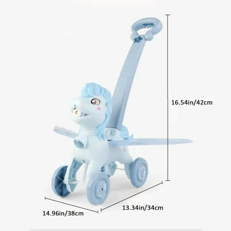 Pony Bubble Machine for Kids Automatic Bubble Lawn Mower with Light & Music Bubble Cart Outdoor Push Toys for Birthday Gift