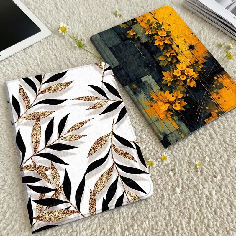 

Black Gold Leaf Pattern Tablet Case For Xiaomi Redmi Mini Pad SE K 2 4 5 6 7 8 2023 2025 11 8.8 11.2 10.1 Pro Gift