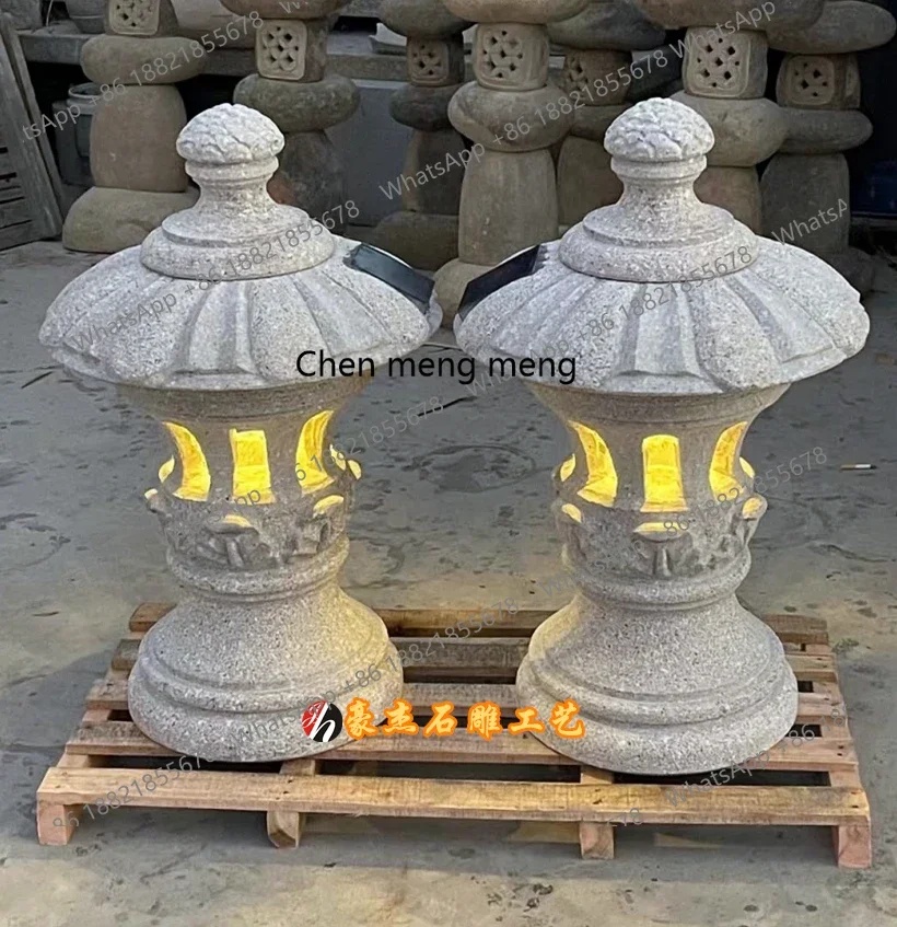

Hot sales Outdoor courtyard stone lantern marble doorpost villa wall solar grass decorative stone lamp