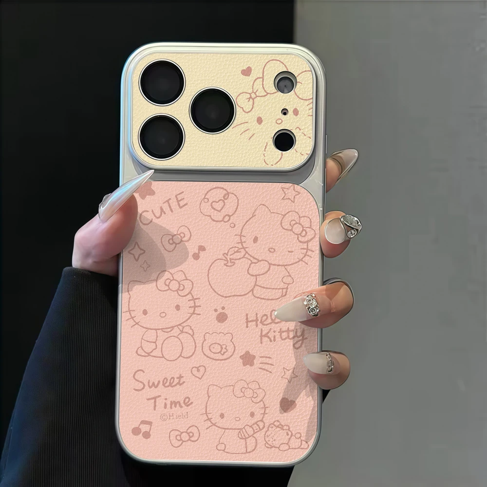Funda de teléfono con diseño de Hello Kitty en estilo line art, bonita y suave, con ventana grande, para iPhone 17 16 Pro Max Air 15 14 13 12 11 Pro Max 17E 16E 8 7 Plus