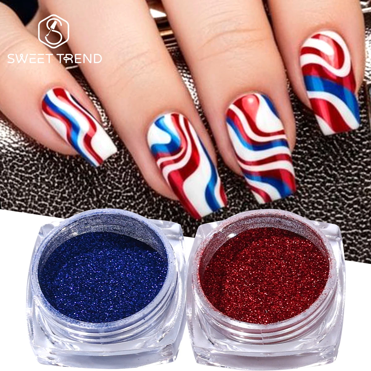 2pcs Red Royal Blue Color Nail Art Pigment Metal Mirror Chrome Rubbing Dust Independence Day Theme Freedom Party Manicure Flash