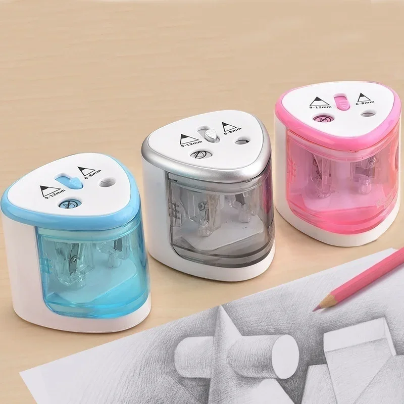 Battery Operated Electric Pencil Sharpener W/2 Holes 6-8mm and 9-12mm Auto-Stop School Supplies Korean Stationery