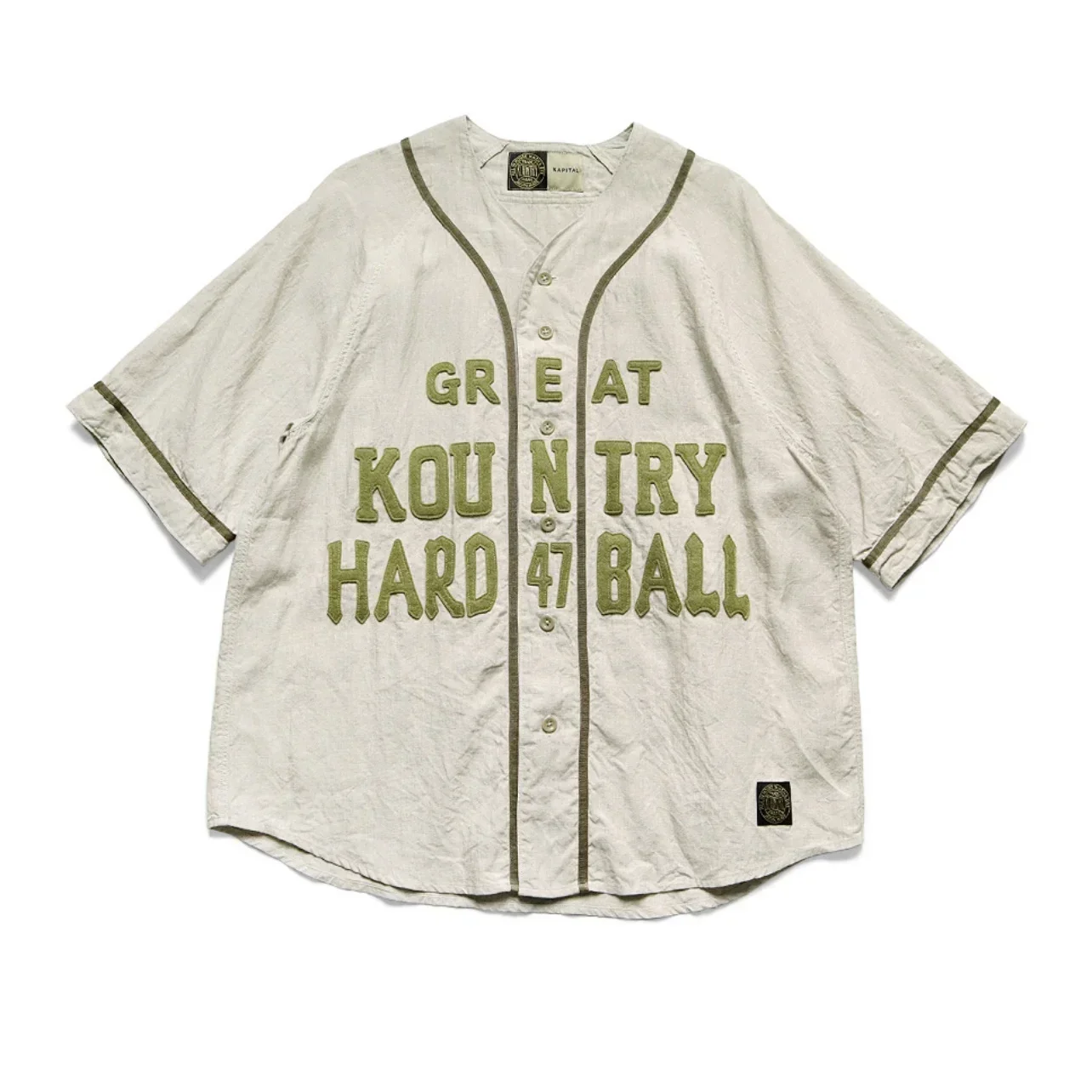 23SS KAPITAL Hirata Kazuhiro Japanese Casual Cotton and Linen Embroidered Letter Loose Breasted Short Sleeved Shirt New