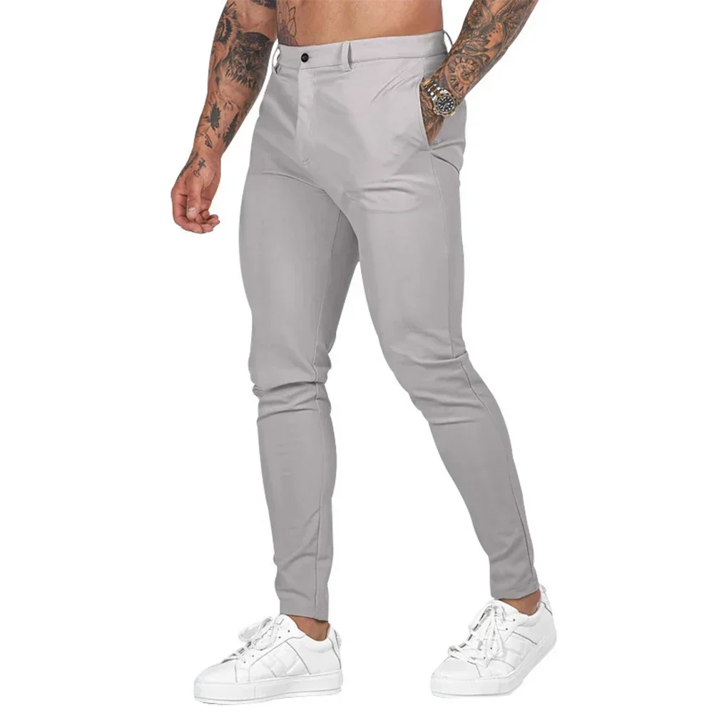 Jesienne męskie spodnie wizytowe na co dzień zapinane na guziki, obcisłe, slim fit spodnie do biegania sportowe spodnie do ćwiczeń legginsy spodnie ołówkowe