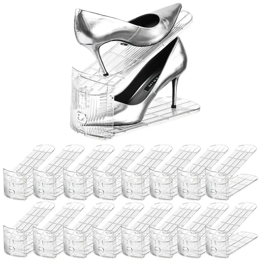 

Органайзер для обуви, регулируемая подставка для обуви с тремя уровнями, прозрачные подставки для пары обуви, 16 штук в упаковке