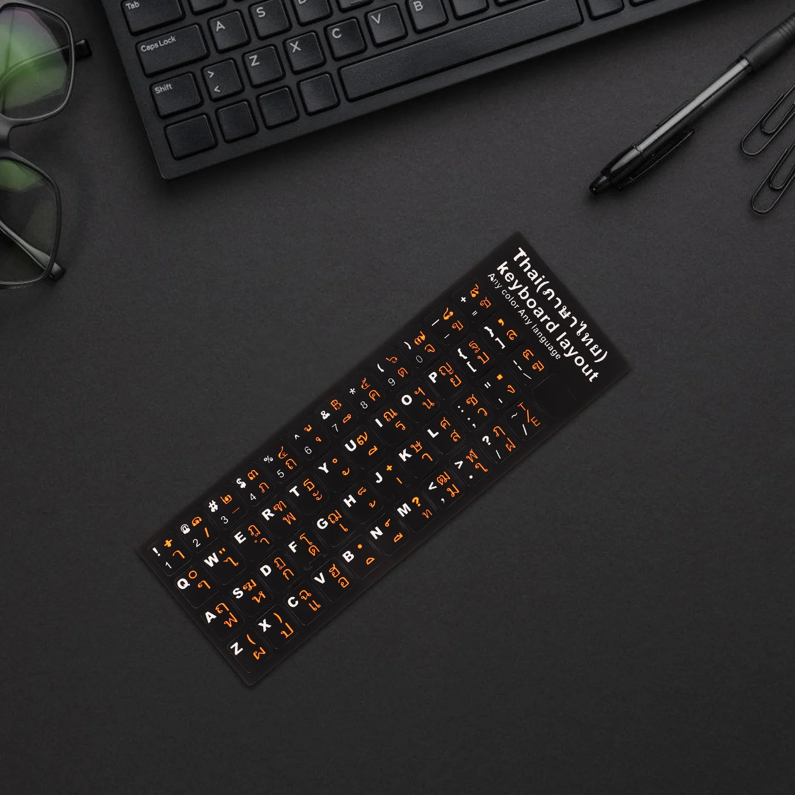 

10pcs Keyboard Stickers Thai Language Laptop Notebook Decor Black Background Orange White Letters Replacement Stickers Protect