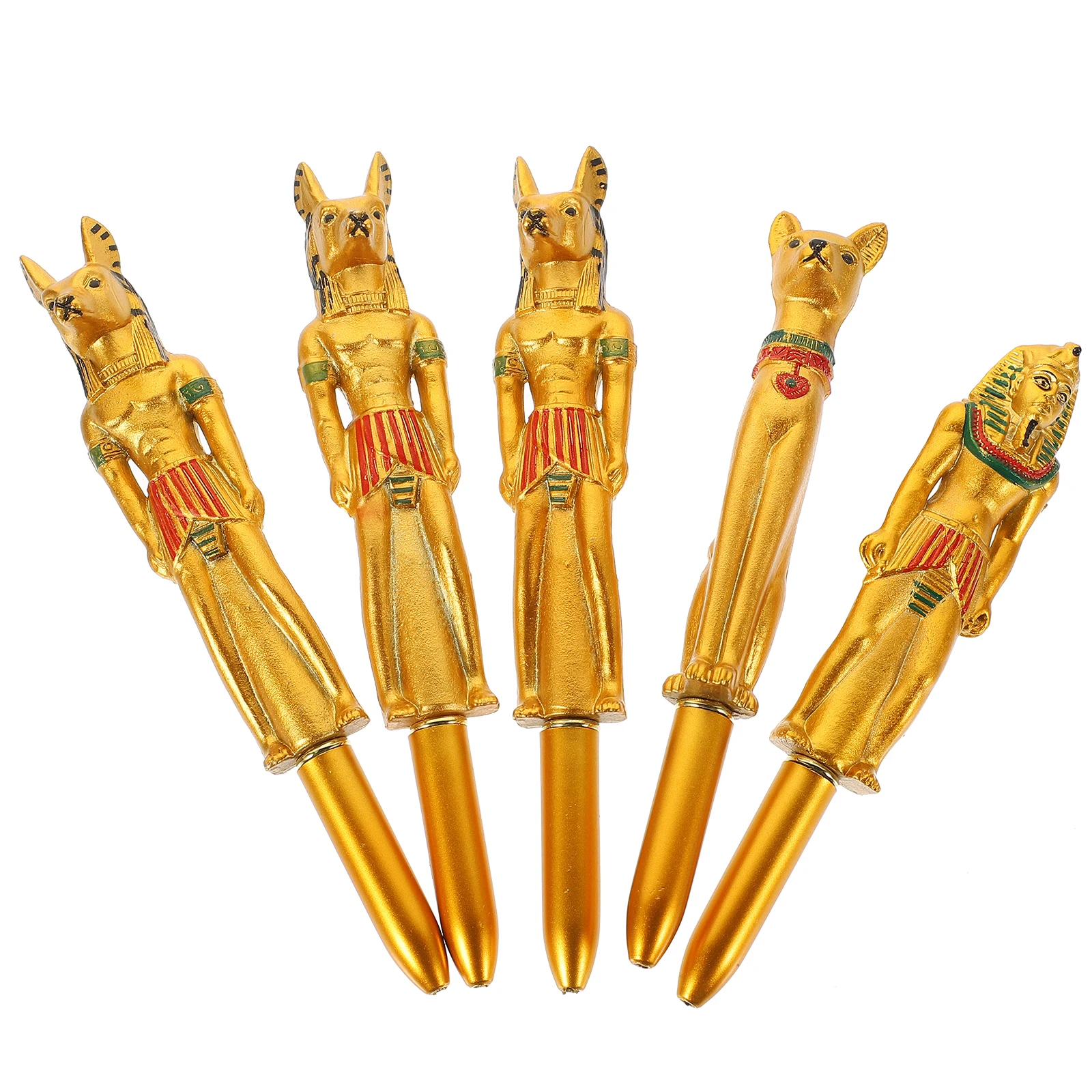 

5pcs Ballpoint Pen Pharaoh Style Creative Design Portable Office School Use Plastic Material Refillable Neutral Pen
