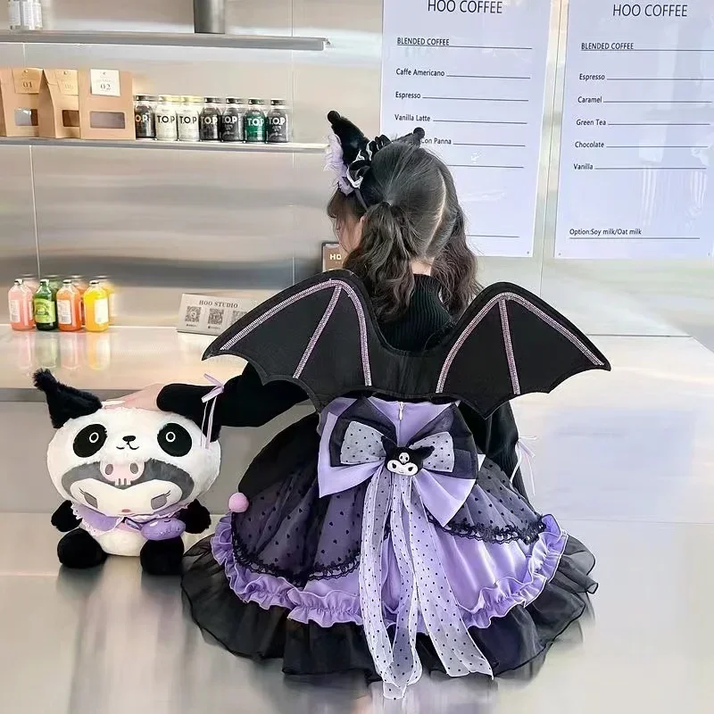 Sanrioed Kuromi Girl Cute Cartoon Lolita Dress Spring and Autumn Birthday Party Role Play Tutu Dress Child Dress Halloween Gift