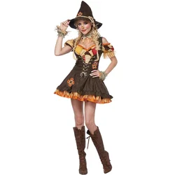 Halloween Role Play Adult Female Wizard of Oz Scarecrow Costume Carnival Party Fancy Dress Hat Witch Party Disguise Dress