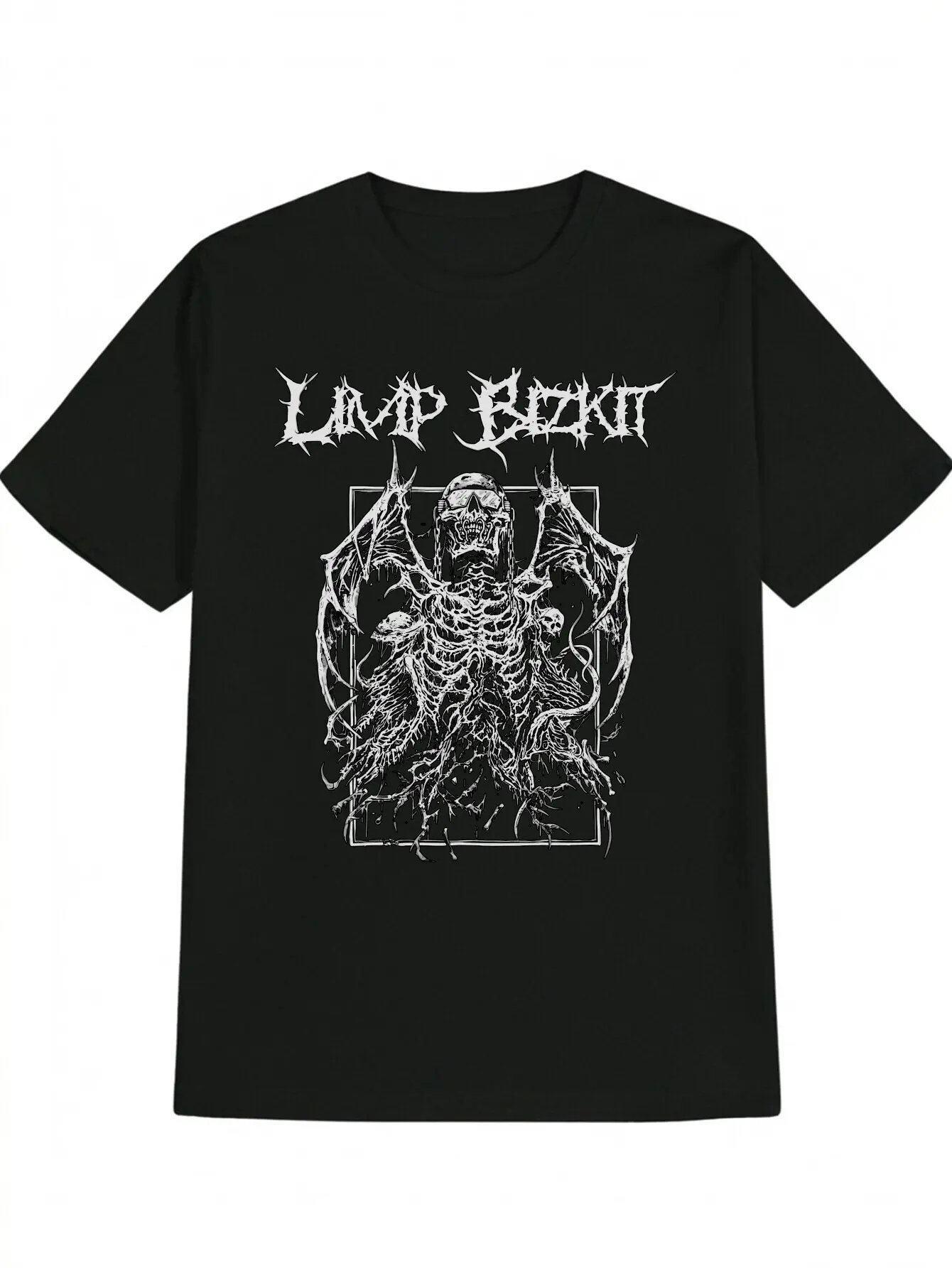 

Men's Vintage Horror Dark Humor Graphic T-Shirt - Skeleton & Lightning Bolt Print, Y2K Anime-Inspired Casual Summer Tee